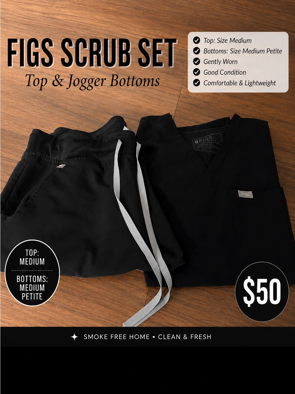 Figs Black Scrub Top & Jogger Set